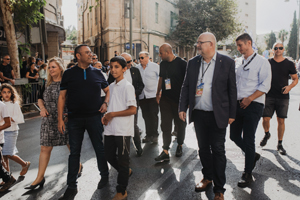 ICEJ Jerusalem March Mayor Moshe Lion and ICEJ President Juergen Buehler lead March