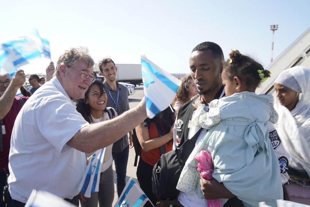 ICEJ Ethiopian Aliyah David Parsons greeting new arrivals