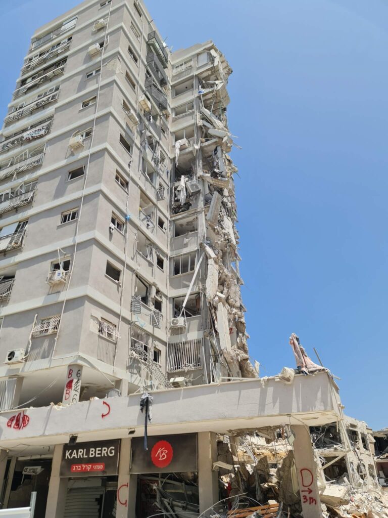 Devestated apartment building in Bat Yam from the Iran attack on Israel