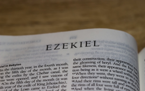 A bible open to chapter Ezekiel