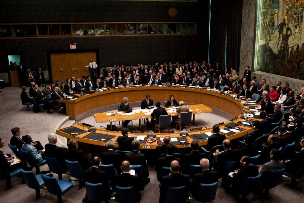 Picture shows the UN Security Council meeting taking place at the White House.