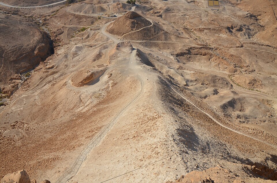 Roman siege ramp in Masada, Israel. source: Wikimedia Commons, Carole Raddato, 2014