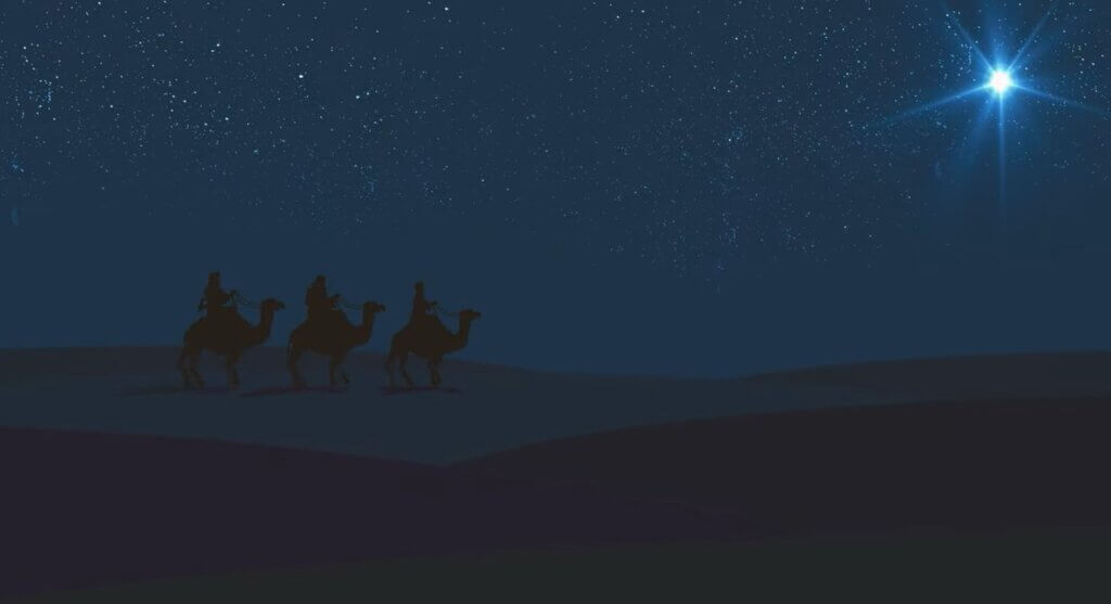 3 wise men journeying in the dessert