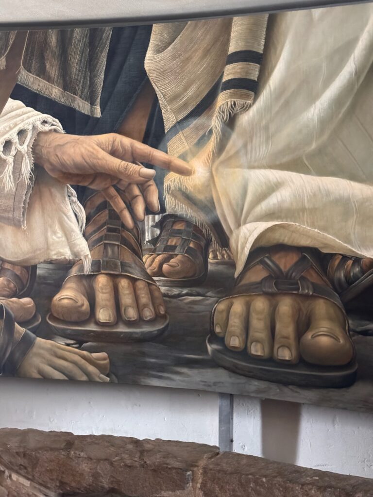 Picture shows mosaic at Duc In Altum, The "Encounter".