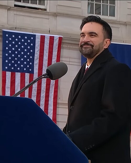 Zohran Mandani at his public swearing-in as New York city mayor, Jan. 1, 2026. Source: Wikimedia Commons.