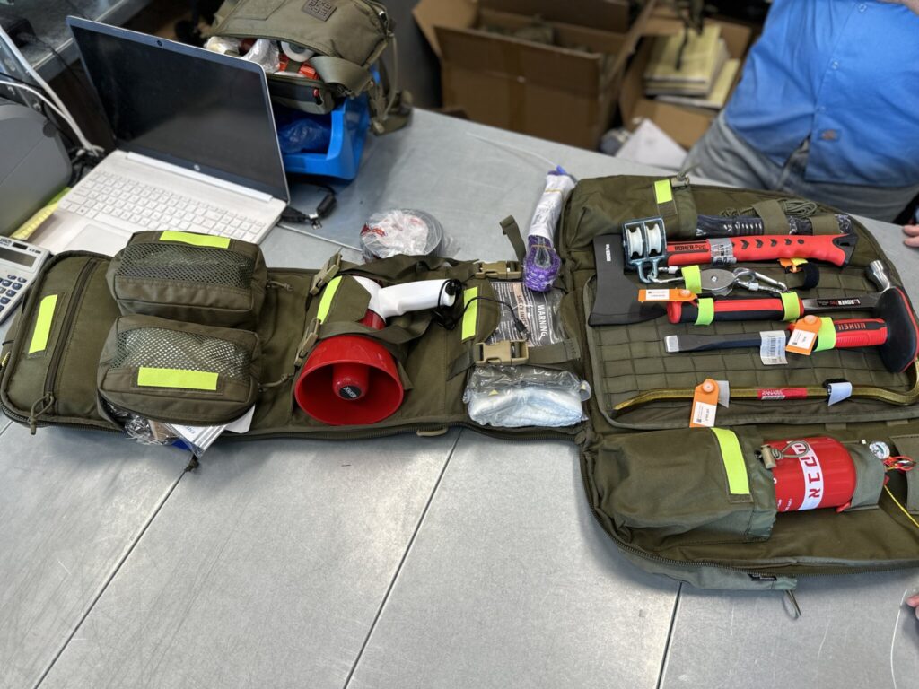 Emergency kits laid out for first responders (ICEJ photo)