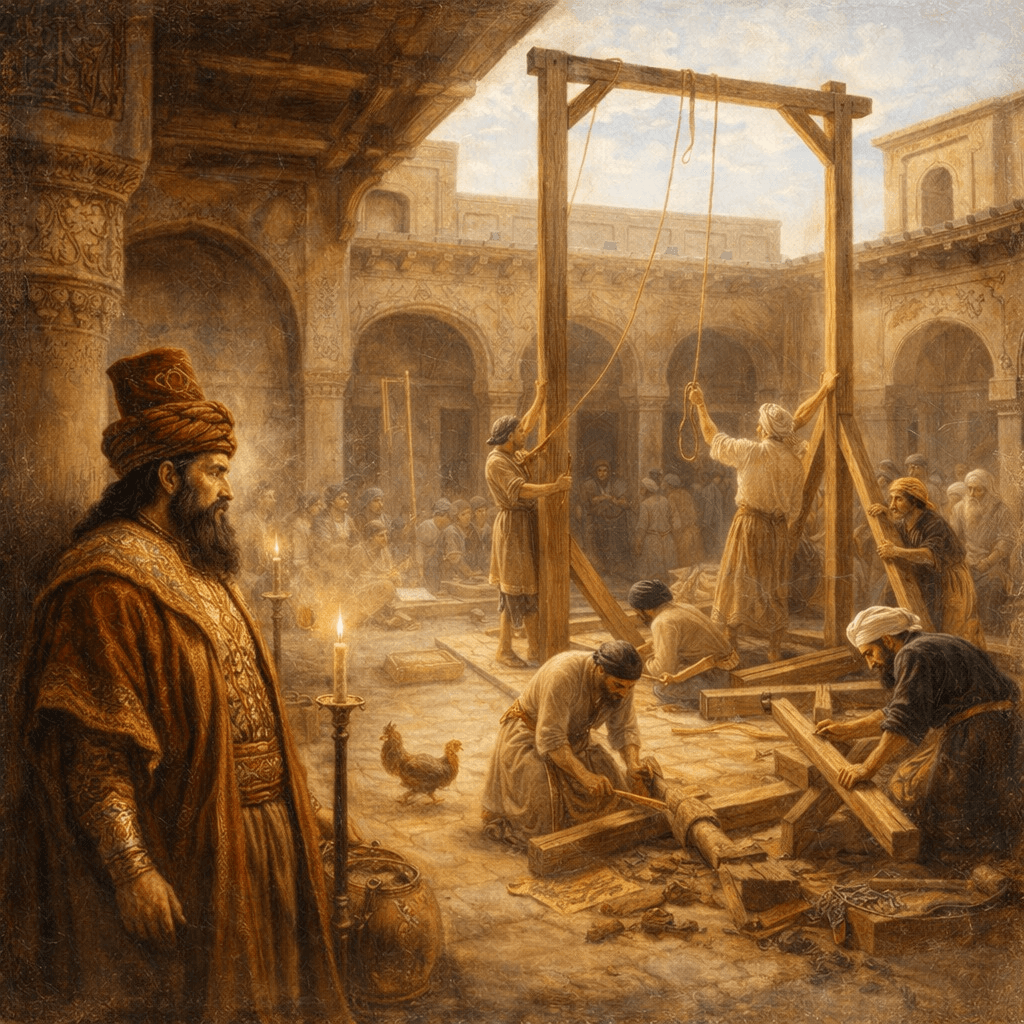 Photo shows Gallows prepared for Haman (AI generated)