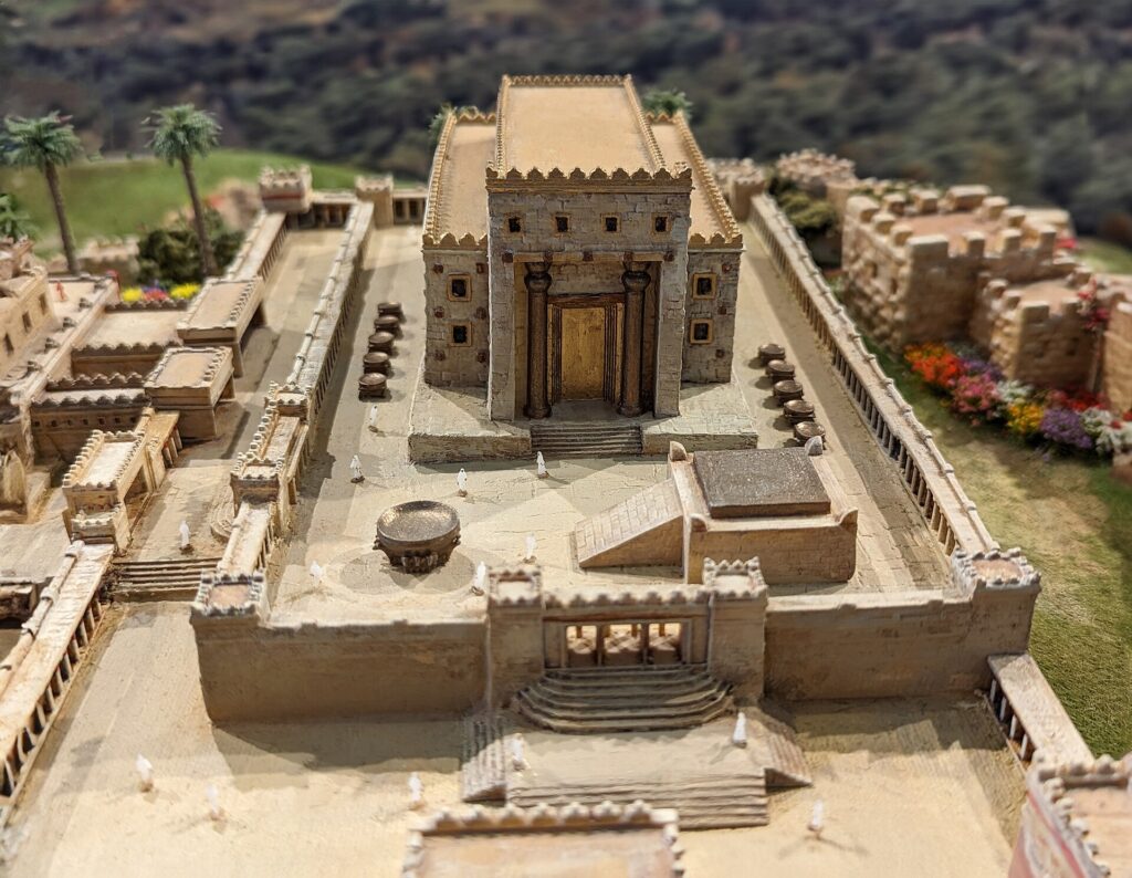 a model of Solomon’s Temple, circa 950 BC, from the east (Armstrong Auditorium, Edmonton, Oklahoma, 2024)