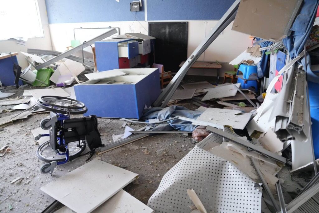 Interior destruction of an Israeli special-needs building for children