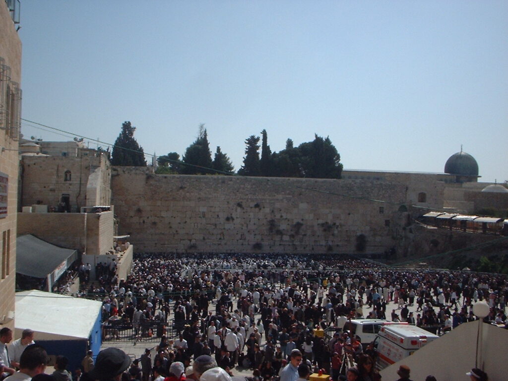 Large crowds congregate on Passover at the Wester Wall in Jerusalem to receive the Priestly Blessing