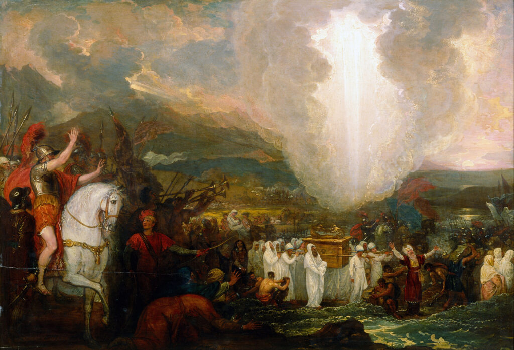 Joshua passing the Jordan River with the ark of the covenant (Benjamin West, c. 1800, Wikimedia Commons)